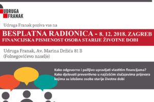 BESPLATNA RADIONICA – FINANCIJSKA PISMENOST OSOBA STARIJE ŽIVOTNE DOBI – 8. 12. 2018. ZAGREB
