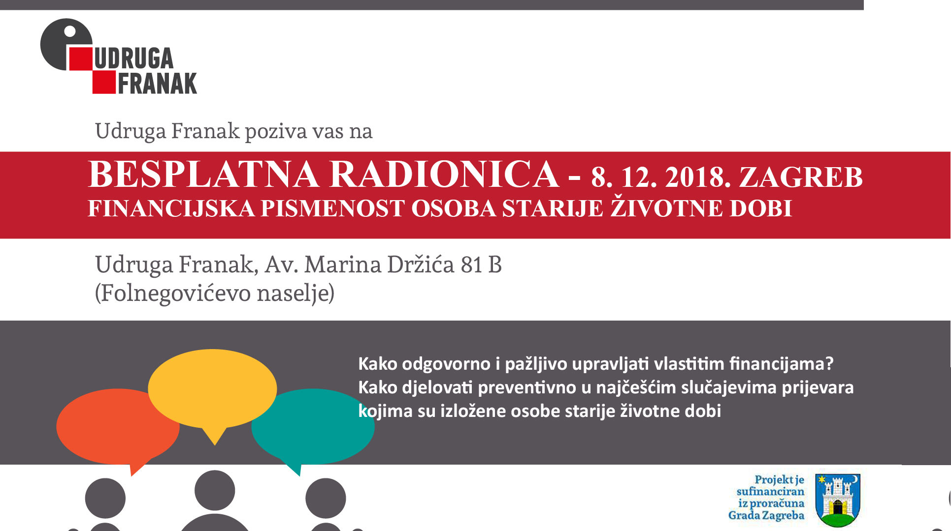 BESPLATNA RADIONICA – FINANCIJSKA PISMENOST OSOBA STARIJE ŽIVOTNE DOBI – 8. 12. 2018. ZAGREB