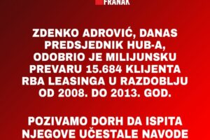 ZDENKO ADROVIĆ, KAO ŠEF NADZORNOG ODBORA, ODOBRIO JE VIŠEMILIJUNSKU PREVARU 15.684 KLIJENTA RBA LEASINGA U RAZDOBLJU OD 2008. DO 2013. GOD.