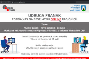 ZAŠTITA OVRŠENIKA I PRAVNE MOGUĆNOSTI VEZANE UZ OVRHE  ? BESPLATNA ONLINE RADIONICA UDRUGE FRANAK