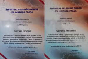 NA DANAŠNJI DAN 2018. UDRUGA FRANAK I GORAN ALEKSIĆ DOBILI SU NAGRADU ZA LJUDSKA PRAVA ZA 2017. GODINU!